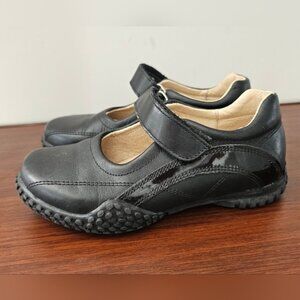 ASTER Little Girls Black Leather Mary Jane Shoes, Velcro Strap